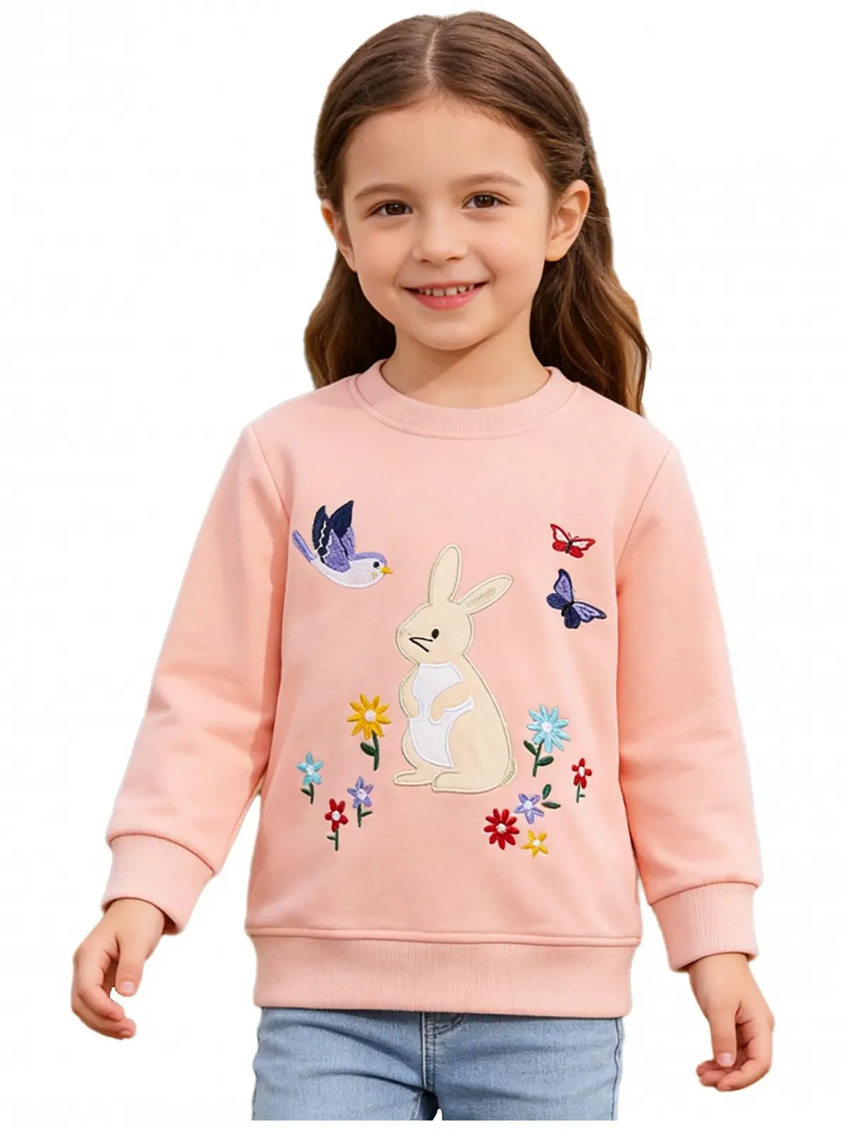 Світшот Raenseen для дівчат, з вишивкою кролика та квітковим візерунком, фото №3