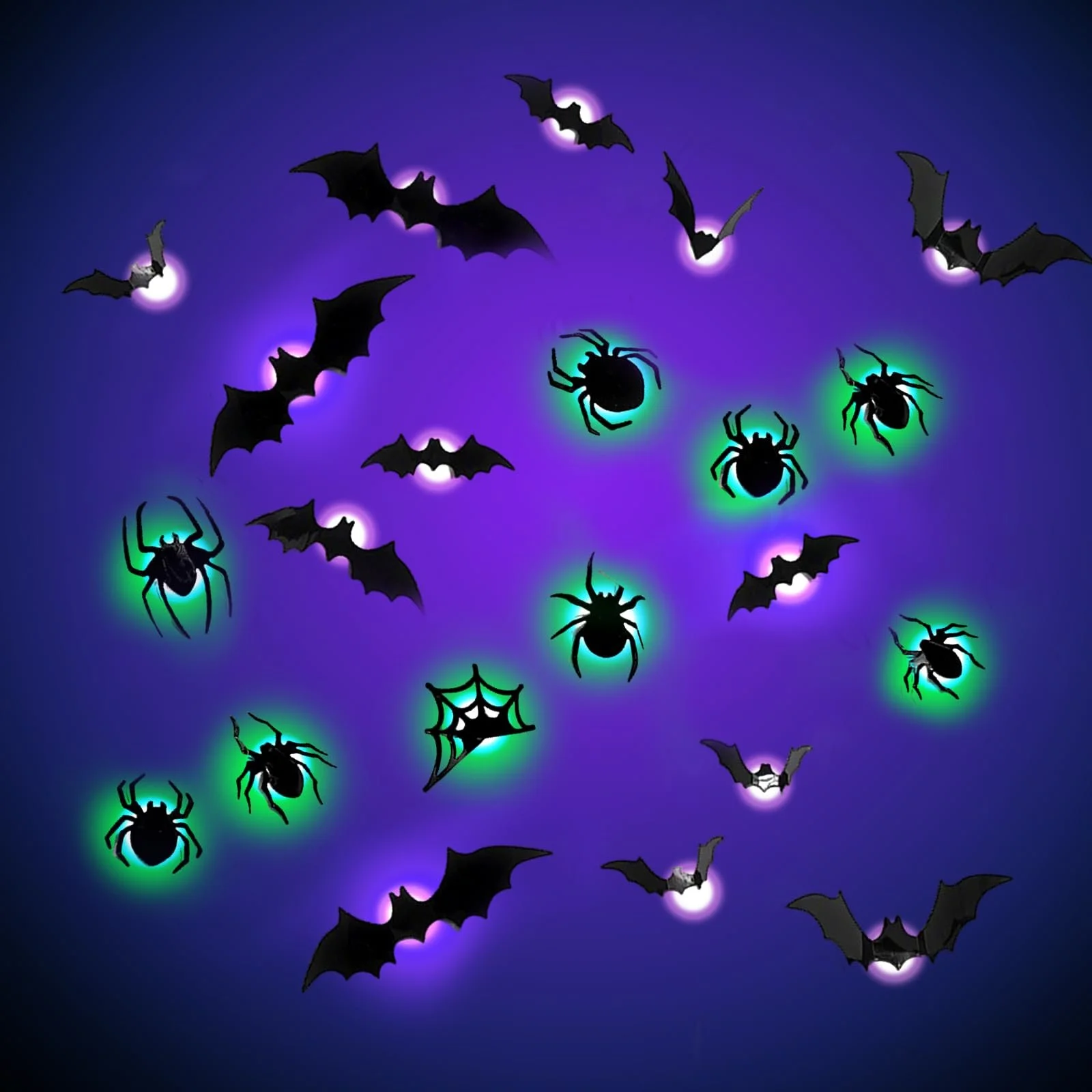 Набір декору на Хелловін 30 шт. 3D LED кажани павуки наклейки Готичний стиль, фото №1