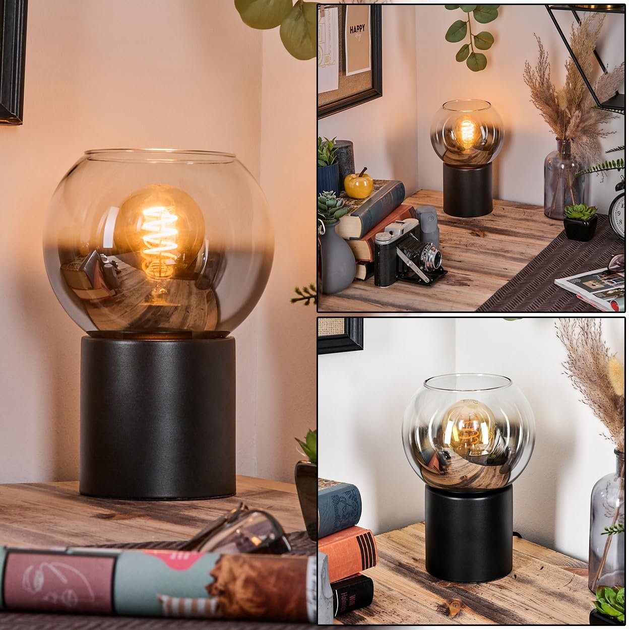 Настільна лампа HOFSTEIN Koyoto E27 15 см Чорний/Хром/Димчастий/Прозорий, фото №1