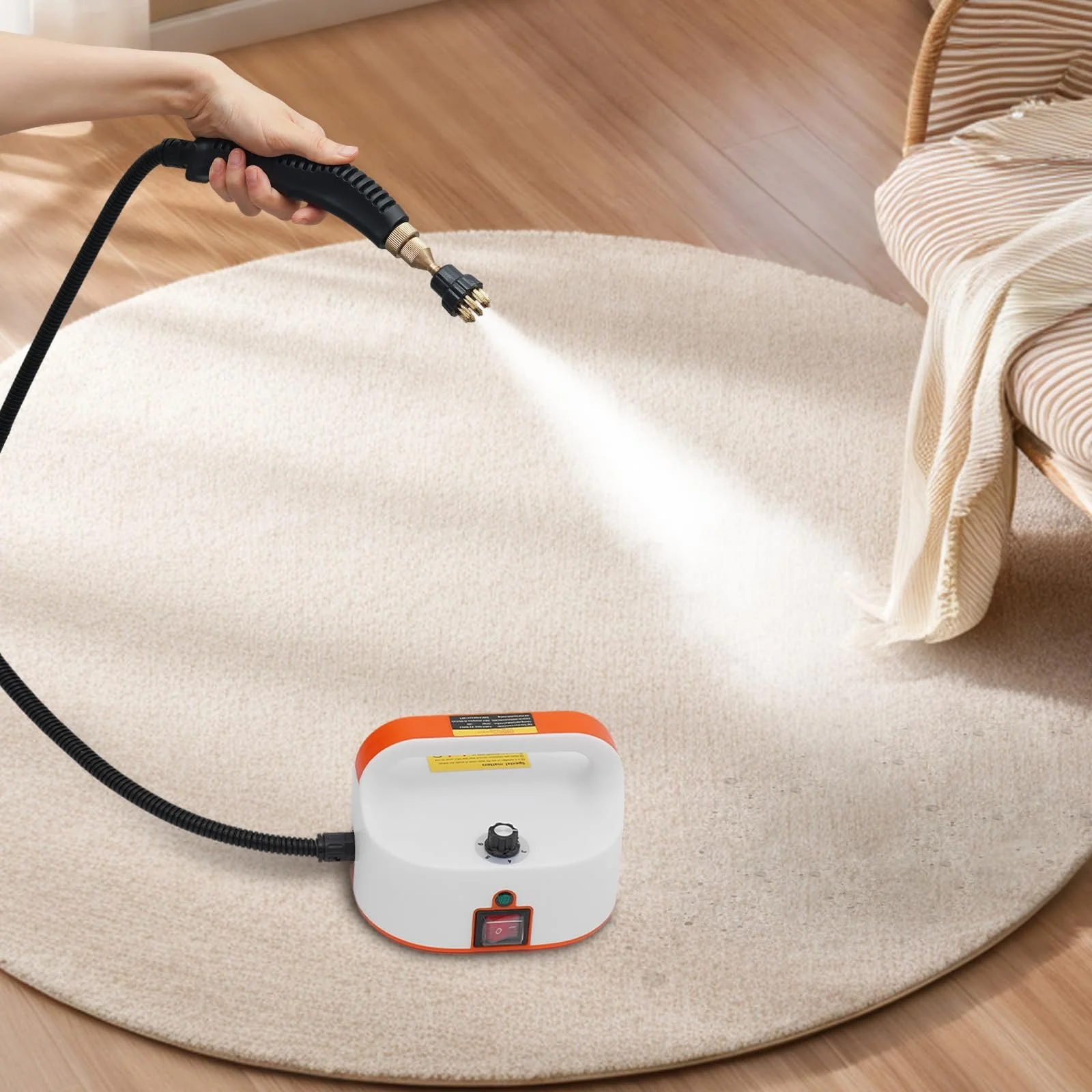 Ручний пароочисник 3800W без резервуара для води Orange + White, фото №4