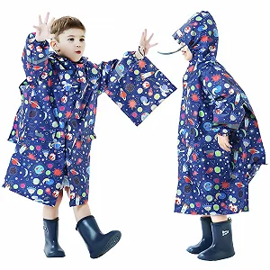Дождевик Детский для мальчиков Domueay, водонепроницаемый, дышащий, с капюшоном, легкая цельная дождевая накидка, верхняя одежда для активного отдыха с чехлом для рюкзака, унисекс, 3-12 лет - Фото 1