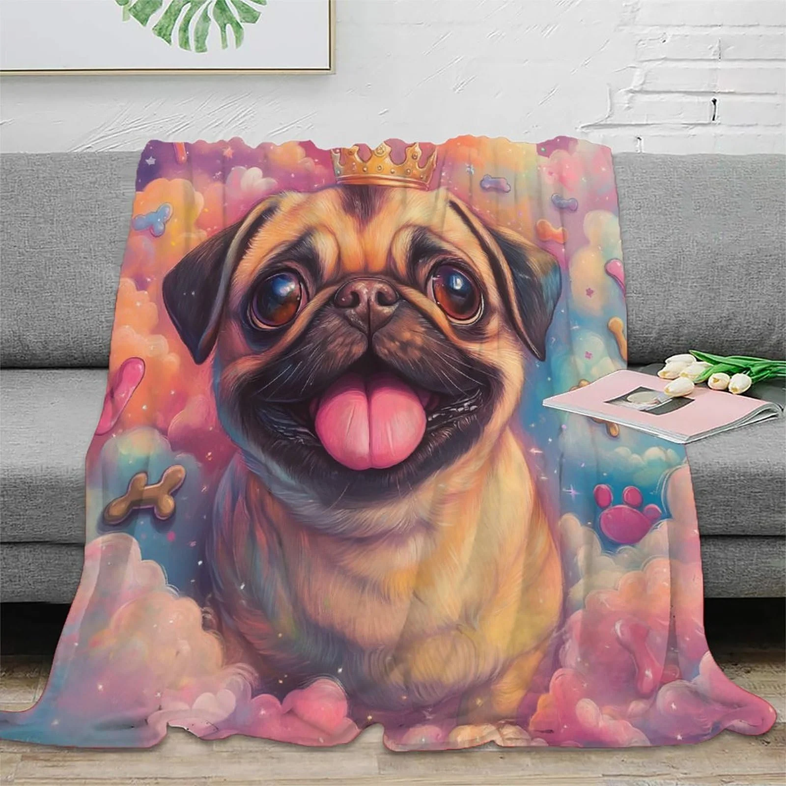 Одеяло VFKLZCNYR Мягкое с французским бульдогом, индивидуальный дизайн, фланель, 180 x 200, фото №2
