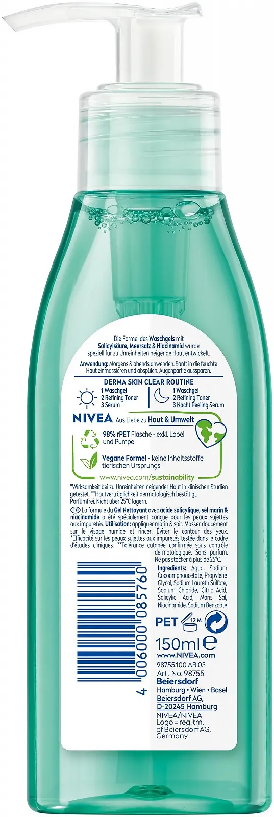 Гель для умывания NIVEA Derma Skin Clear с салициловой кислотой и ниацинамидом для проблемной кожи, 150 мл, фото №9