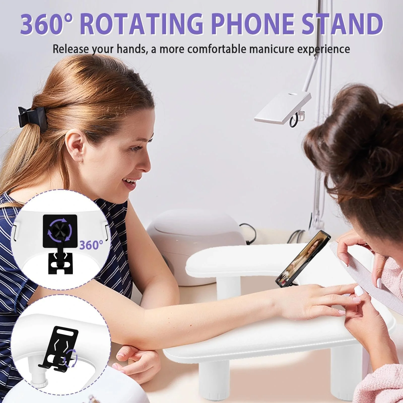 Підставка для рук Манікюрний стіл з тримачем для мобільного телефону, U-подібна підставка для рук з PU шкіри, фото №3