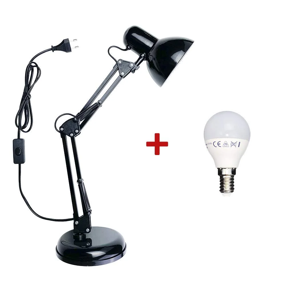 Настільна лампа da LIGHT Retro Метал Шарнірний кронштейн 5.5 Вт LED E14 Чорна, фото №3