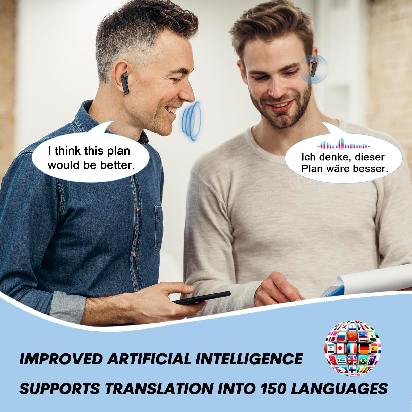 Навушники для перекладу AI Xmenha з сенсорним екраном, активним шумозаглушенням, бездротові ANC, фото №5 Навушники для перекладу AI Xmenha з сенсорним екраном, активним шумозаглушенням, бездротові ANC, фото №5