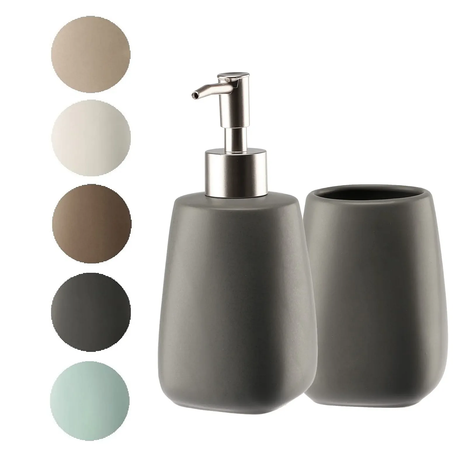 Набір для ванної кімнати KADAX, 2 предмети, кераміка, Стакан і Диспенсер, Антрацит, фото №8 Набір для ванної кімнати KADAX, 2 предмети, кераміка, Стакан і Диспенсер, Антрацит, фото №8