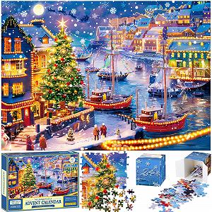Пазл адвент-календарь Quanquer 2025 Christmas Harbor 1008 деталей 24 дня 70 x 50 cm - Фото 1