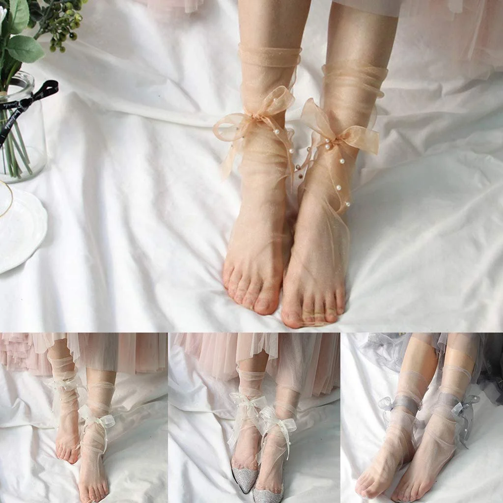 Жіночі ультратонкі прозорі шкарпетки-панчохи з бантом, фото №8 Жіночі ультратонкі прозорі шкарпетки-панчохи з бантом, фото №8