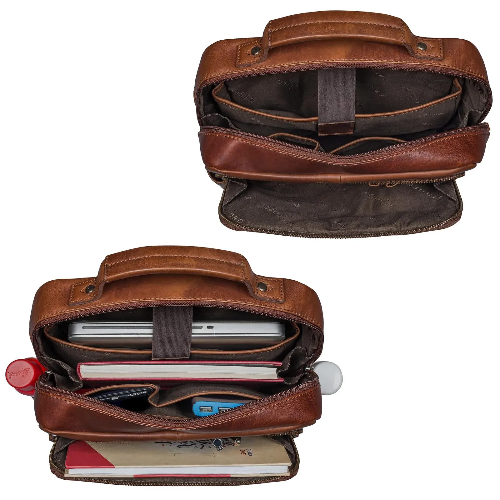 Рюкзак STILORD Barney Slim 15.6 дюймов Кожаный XL Black Cognac-Brown, фото №5