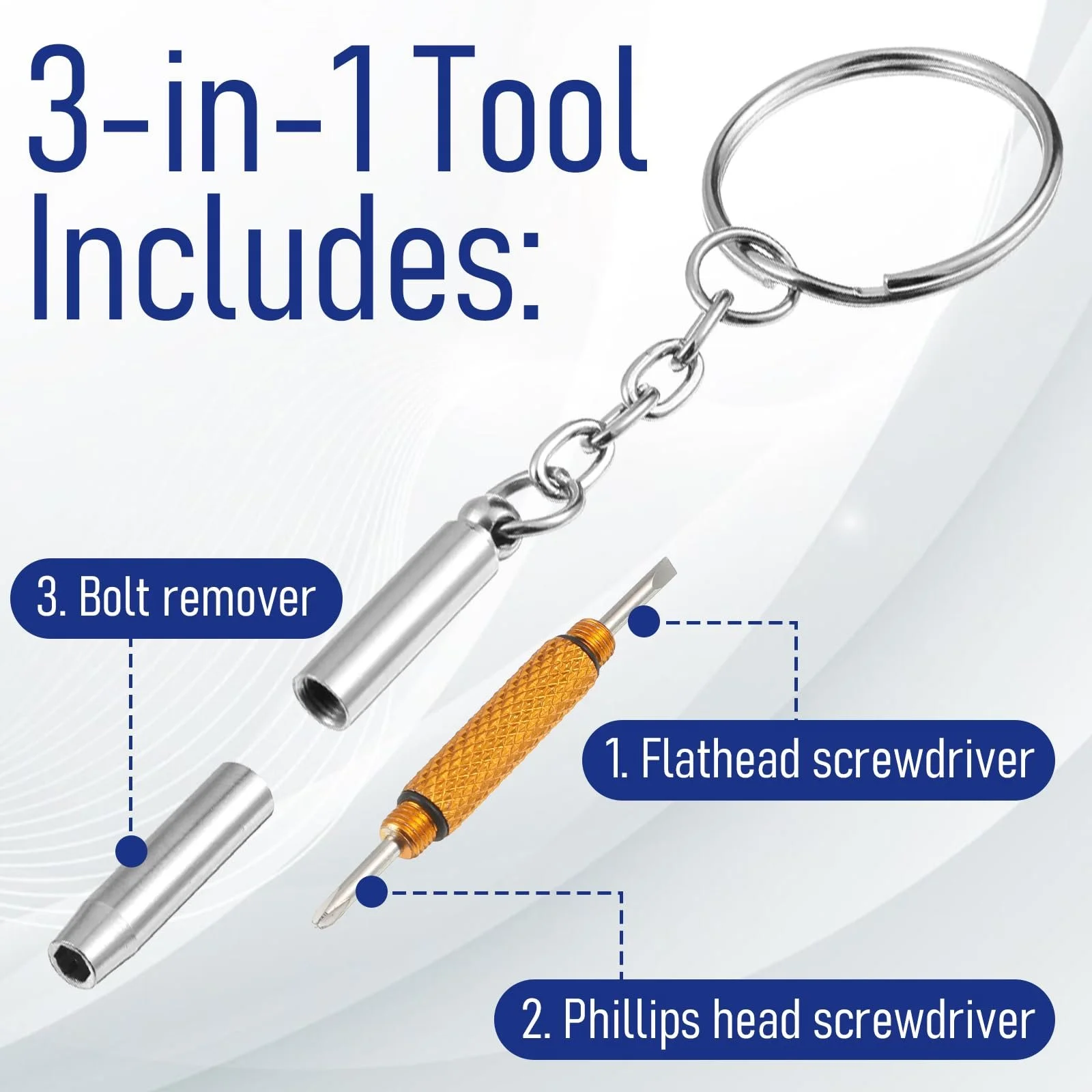 Набір міні-викруток 3 в 1 з нержавіючої сталі з брелоком 5 шт., фото №3