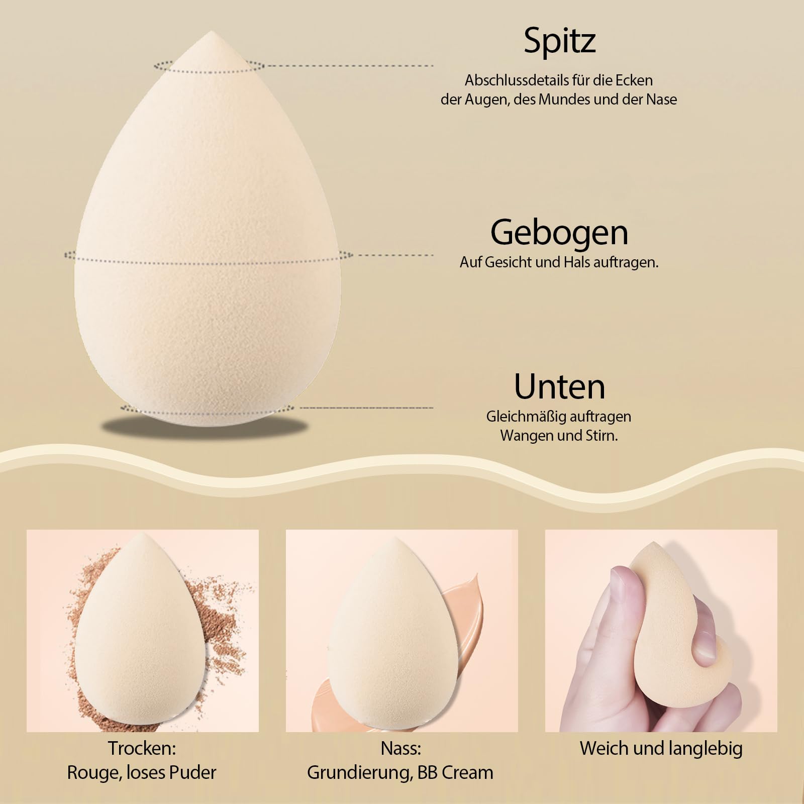 Набір пензликів ZOCONE Professional 12 штук для макіяжу з очищувальним яйцем і спонжем у бежевому чохлі, фото №6