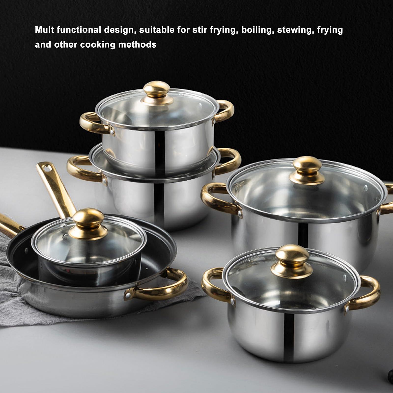 Набір Cookware 12 штук Нержавіюча сталь Золота ручка, фото №3
