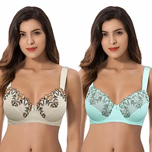 Бюстгальтери-мінімайзери Curve Muse Plus Size на кісточках без підкладки з вишитим мереживом 3 шт - Фото 1