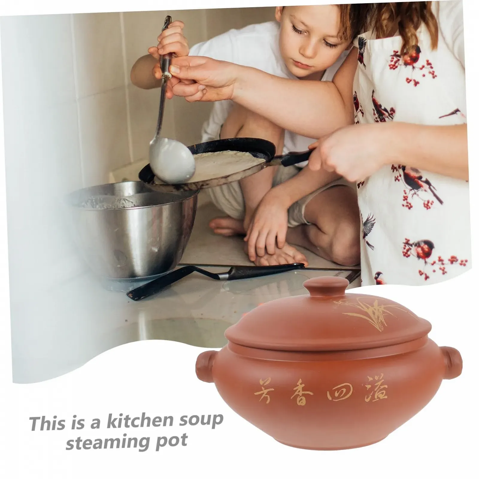 Керамическая пароварка Homoyoyo с крышкой Элегантная Универсальная Традиционный стиль, фото №7