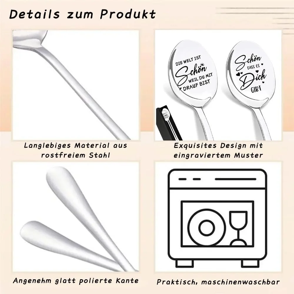 Кофейная ложка Sch6n Dass es Dich Gibt Gifts с гравировкой, подарок на годовщину для него и для нее, полированная ложка из нержавеющей стали для десерта, подарок на день рождения, свадебный подарок, подарок на годовщину, фото №7
