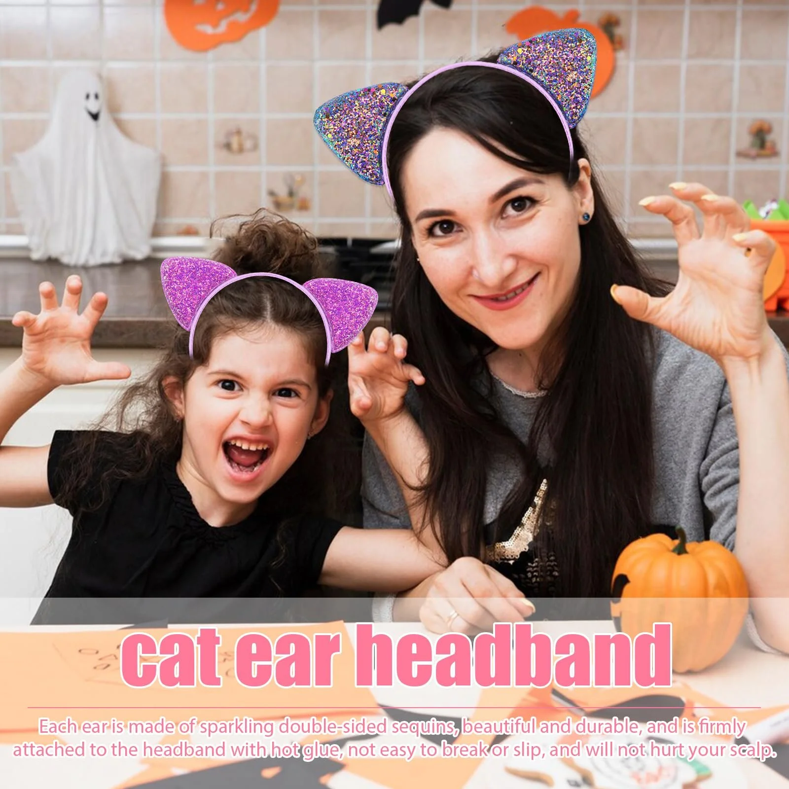 Набір з 10 обручів для волосся з котячими вушками, фото №5