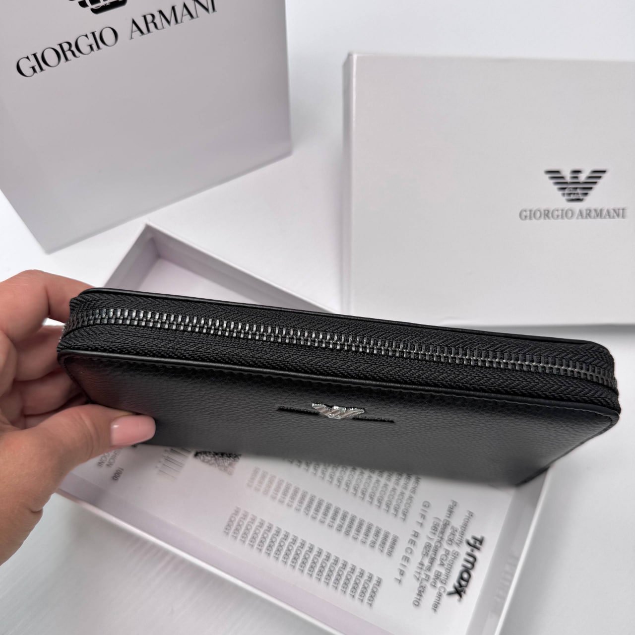 Чоловічий шкіряний гаманець на блискавці Giorgio Armani клатч на замку армані, фото №9