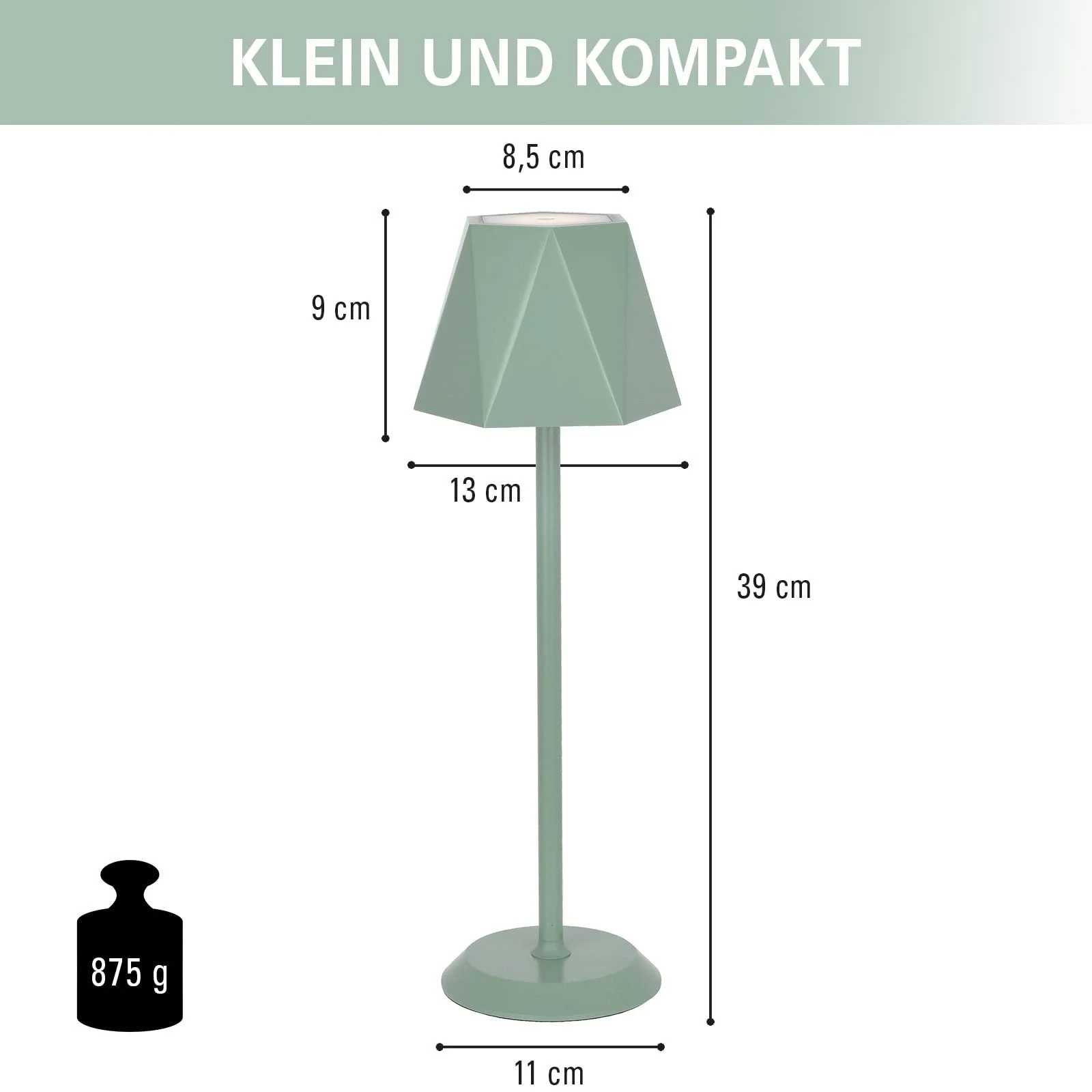 Настільна лампа Clauss Clauss 10010 LED USB Акумуляторна Бездротова з димером Металева IP54 Зелена, фото №2