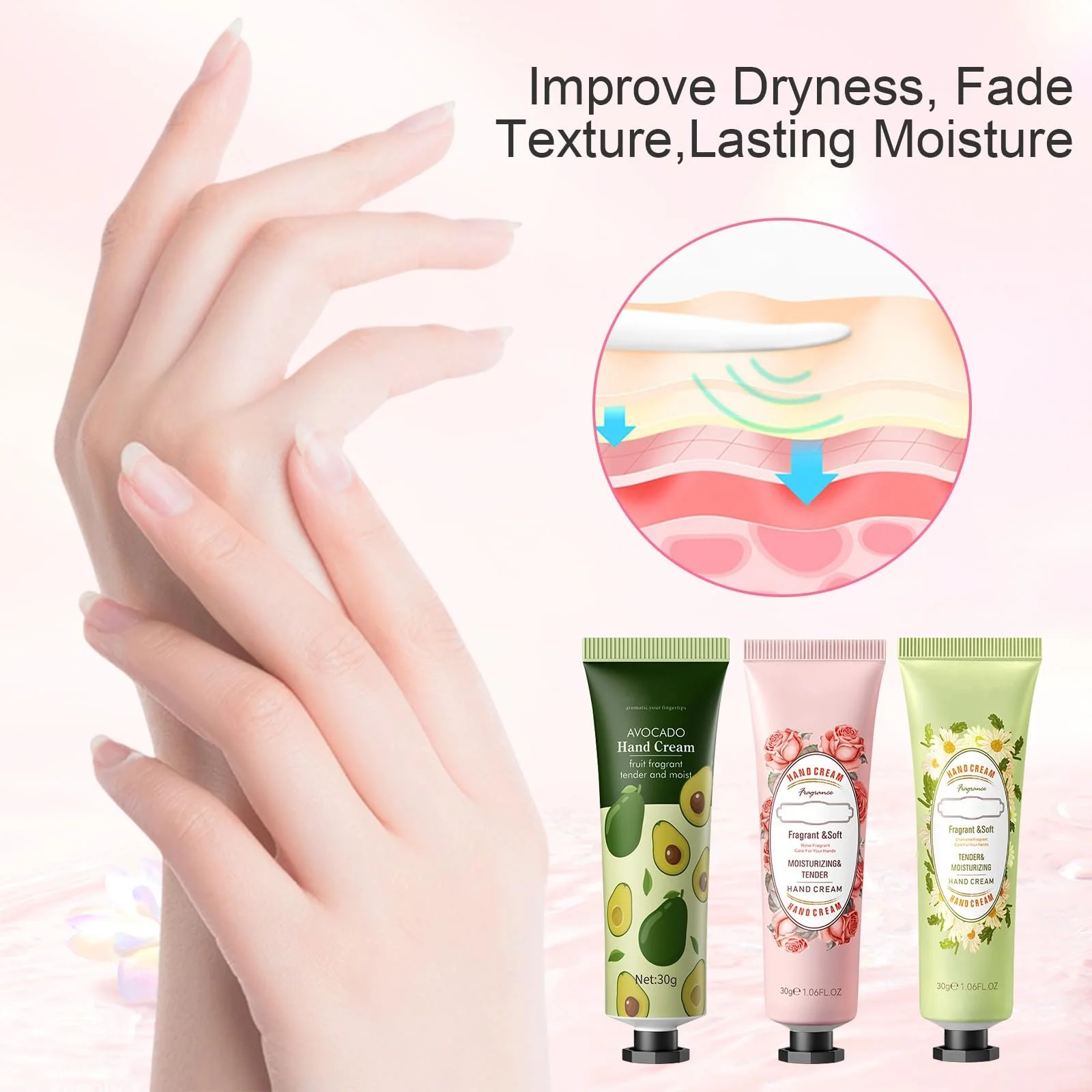 Подарочный набор Носки Рукавички для рук Oma ruht ihre Augen aus Роза, ромашка, авокадо, фото №7