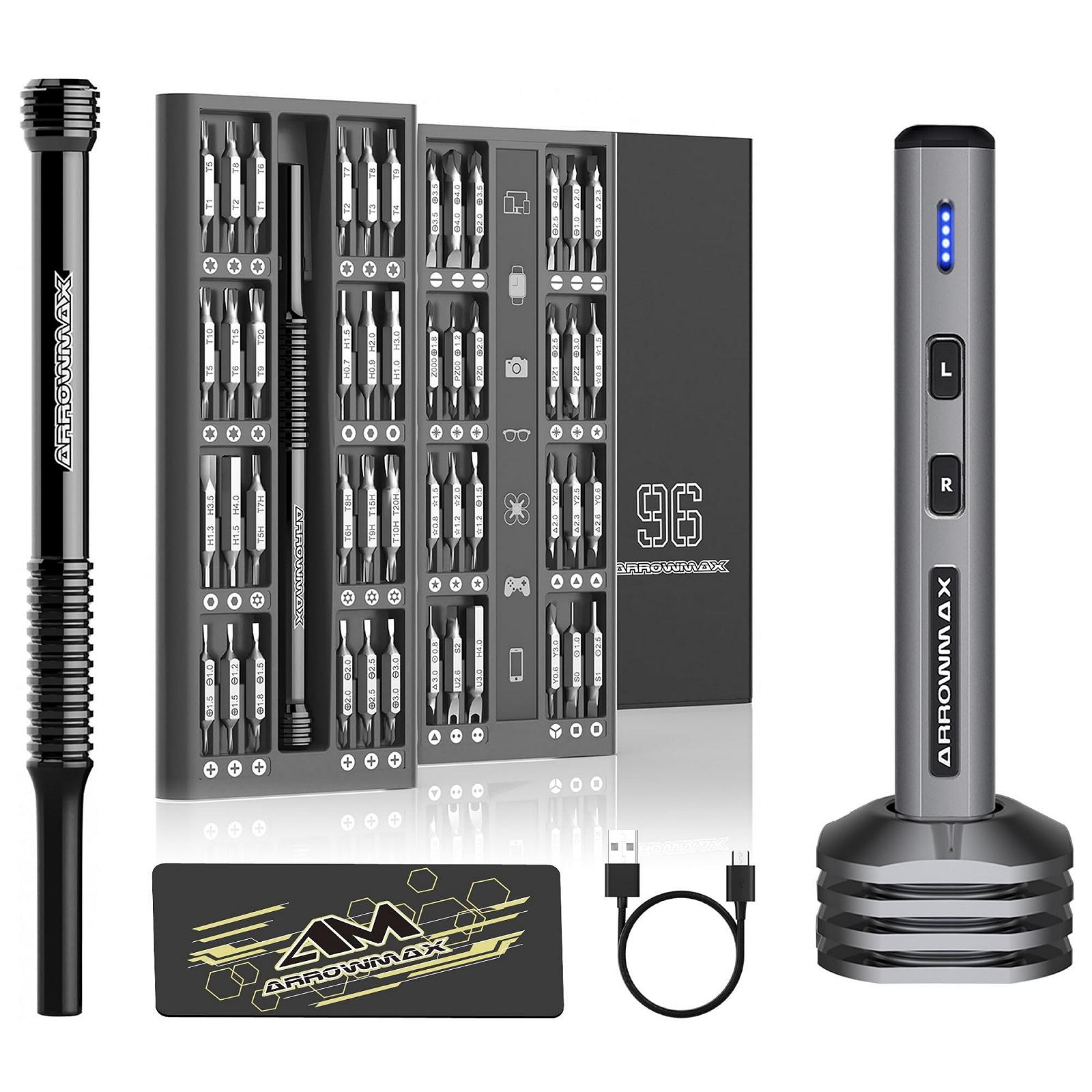 Викрутка електрична ARROWMAX SES MINI PLUS 102 в 1 Precision з 96 магнітними насадками, сірий, фото №1