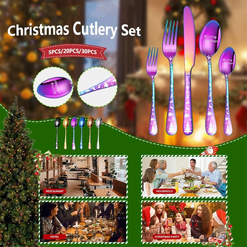 Набор столовых приборов XIAOYU Christmas, 30 предметов, фото №7