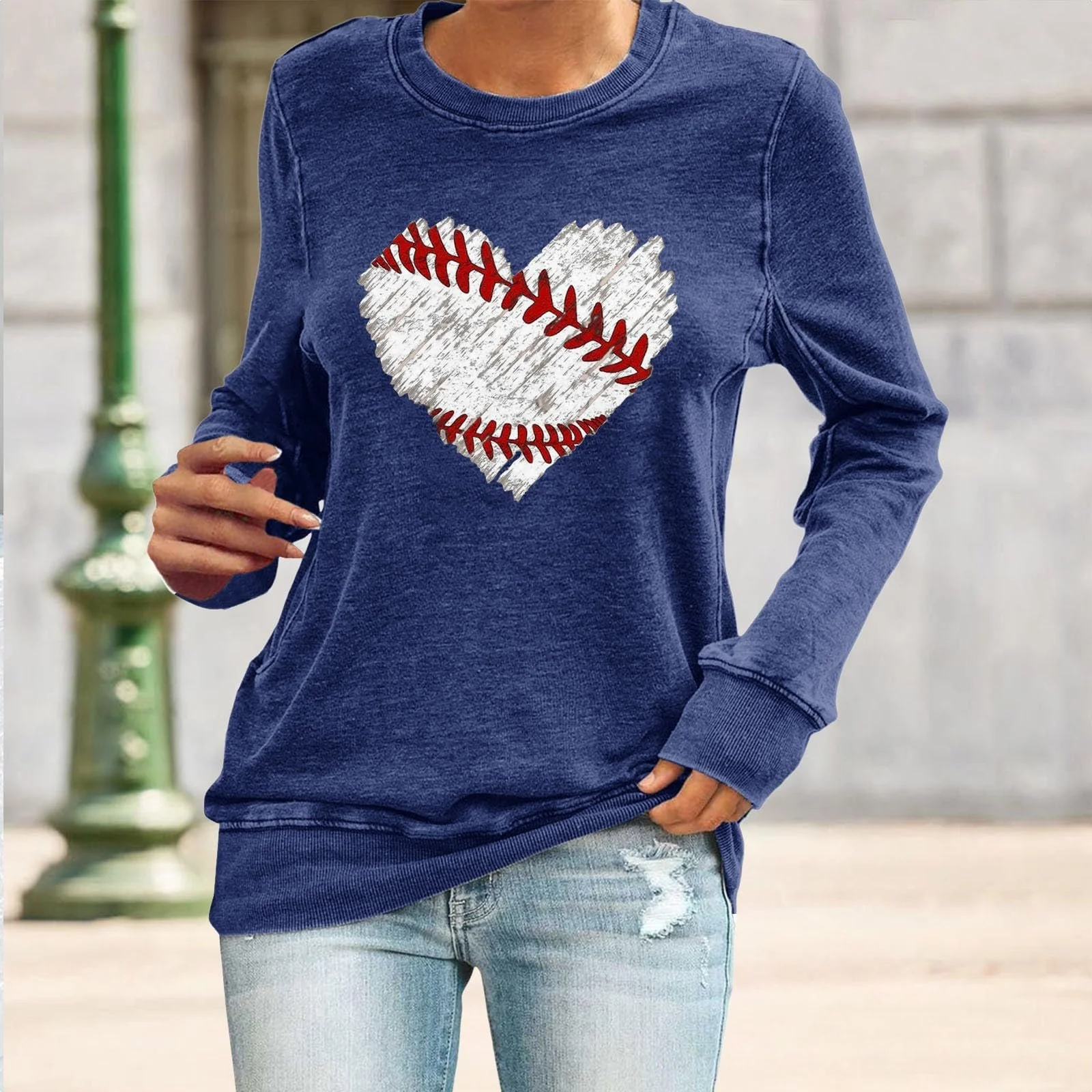 Свитшот Спортивный с длинными рукавами Женский Весенний Бейсбольный принт Круглый вырез Свободный Повседневный Верх Худи для Кемпинга Отдыха на природе Путешествий и Пеших прогулок, фото №3