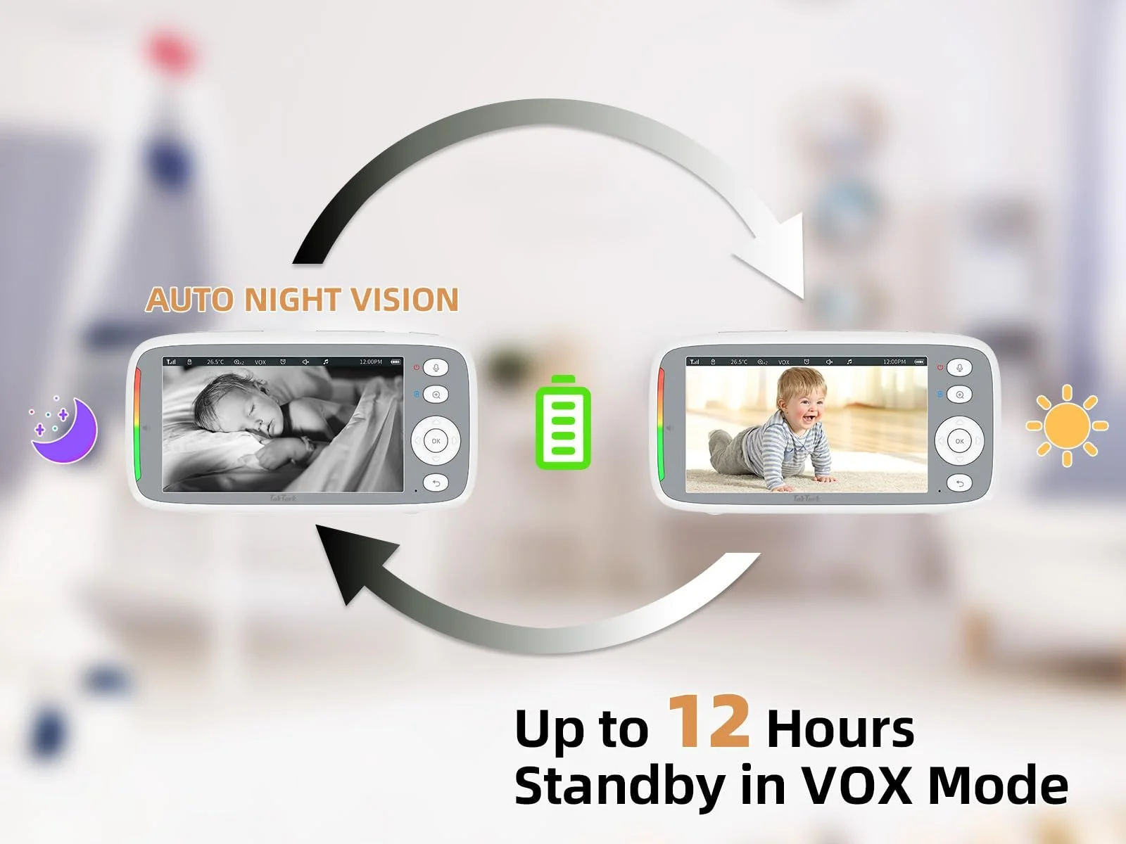 Відеоняня TakTark 5" 720P IPS Pan-Tilt 300° VOX Night Vision, фото №9 Відеоняня TakTark 5" 720P IPS Pan-Tilt 300° VOX Night Vision, фото №9