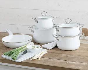 Кастрюля Riess NOUVELLE 0655-033 со стеклянной крышкой 16 см 8 см 1 л эмалированная индукционная Arctic White synthetic.ua - Фото 1