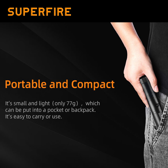 Фонарик лазерный аккумуляторный J02 SuperFire 200mAh, фото №6