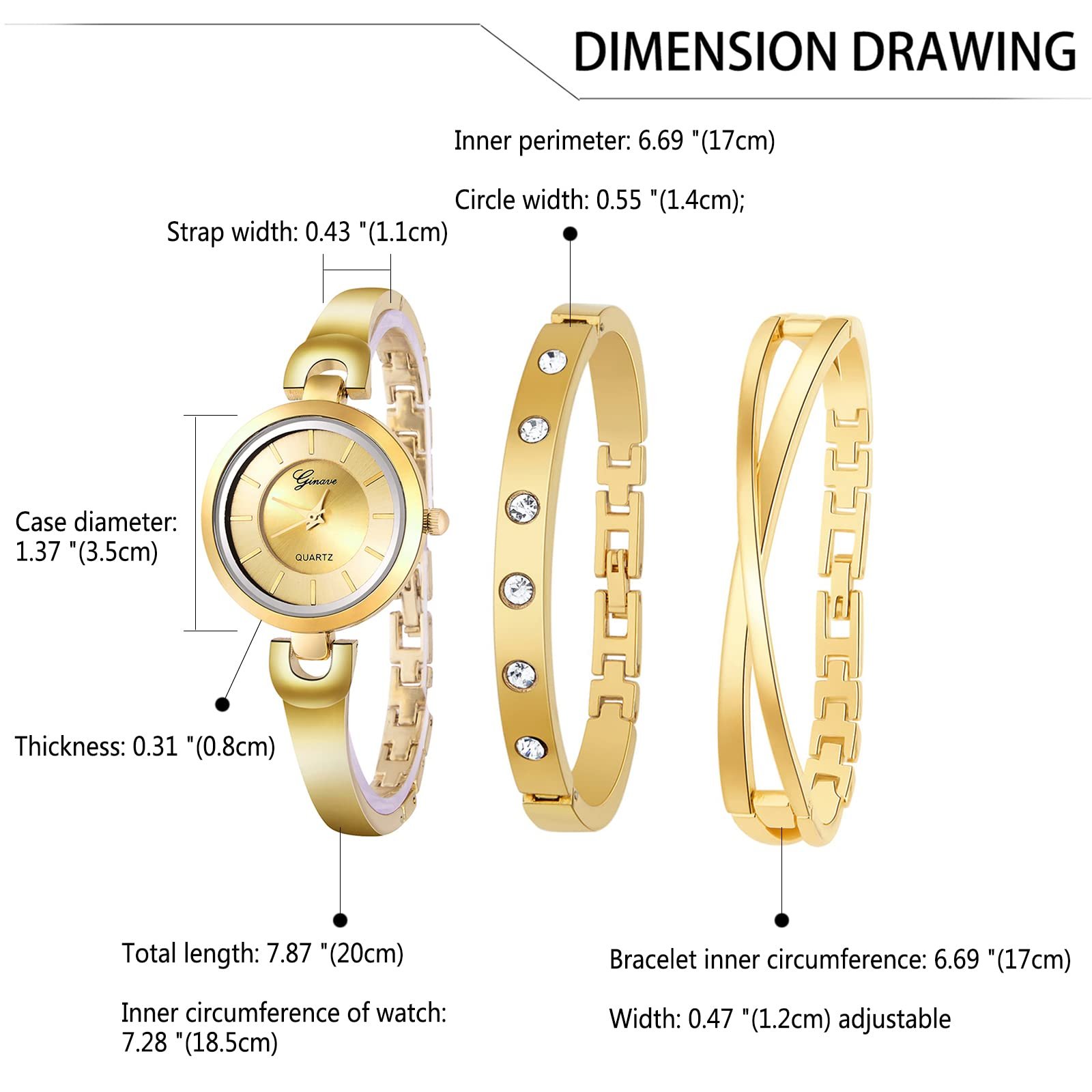 Женские часы-браслет JewelryWe Набор из 3 простых металлических браслетов Аналоговые кварцевые часы Браслет со знаком бесконечности со стразами Золотой Классический с блеском, фото №3 Женские часы-браслет JewelryWe Набор из 3 простых металлических браслетов Аналоговые кварцевые часы Браслет со знаком бесконечности со стразами Золотой Классический с блеском, фото №3