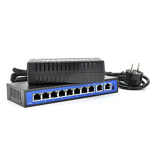 Коммутатор Voltronic PoE 48V з 8 портів 100Мбіт 2 порт Ethernet UP-Link корпус металу чорний БП в комплекті Q18 - Фото 1