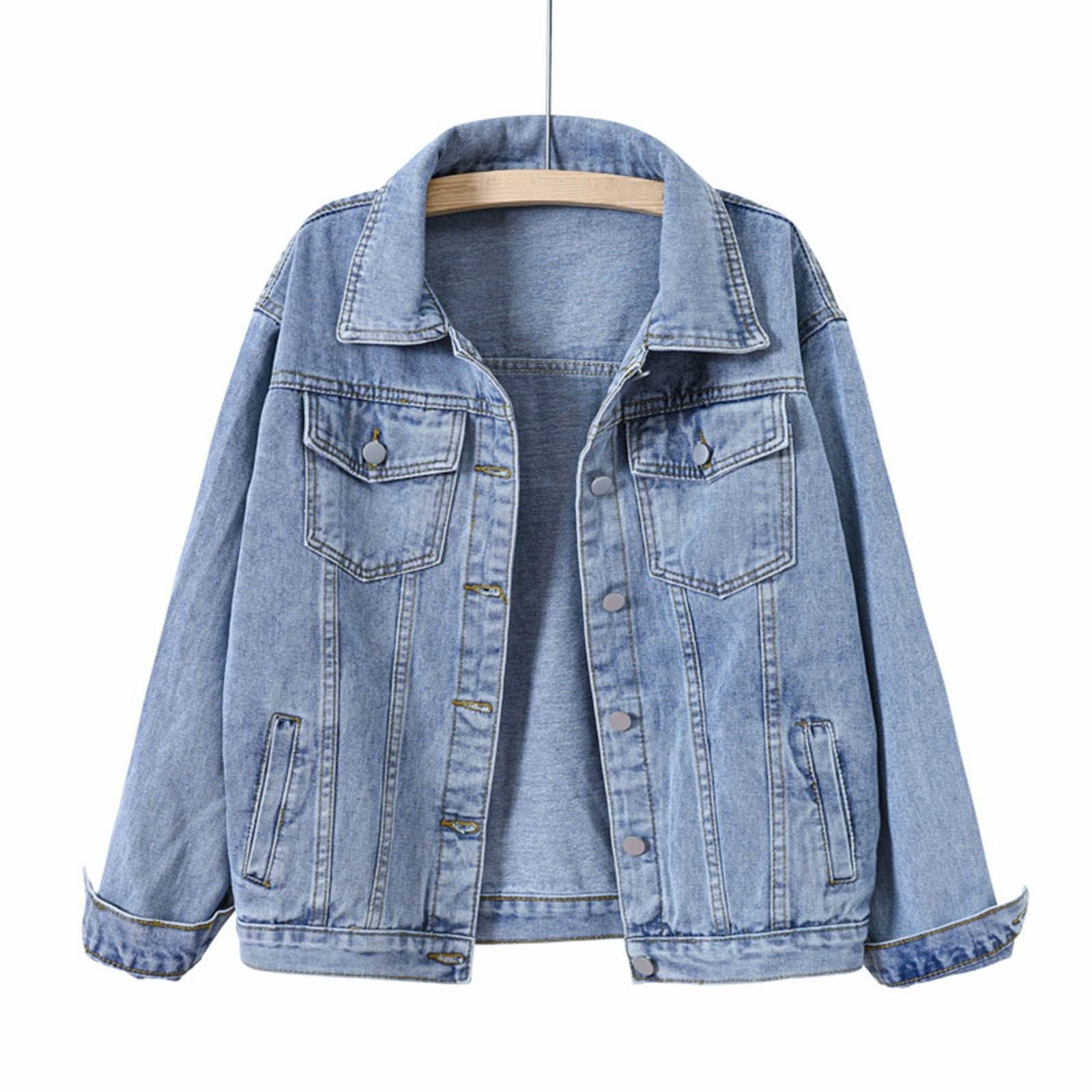 Джинсова куртка Generisch Жіноча Коротка Джинсова Куртка Authentics Oversize Довгий Рукав з Кишенею, фото №3