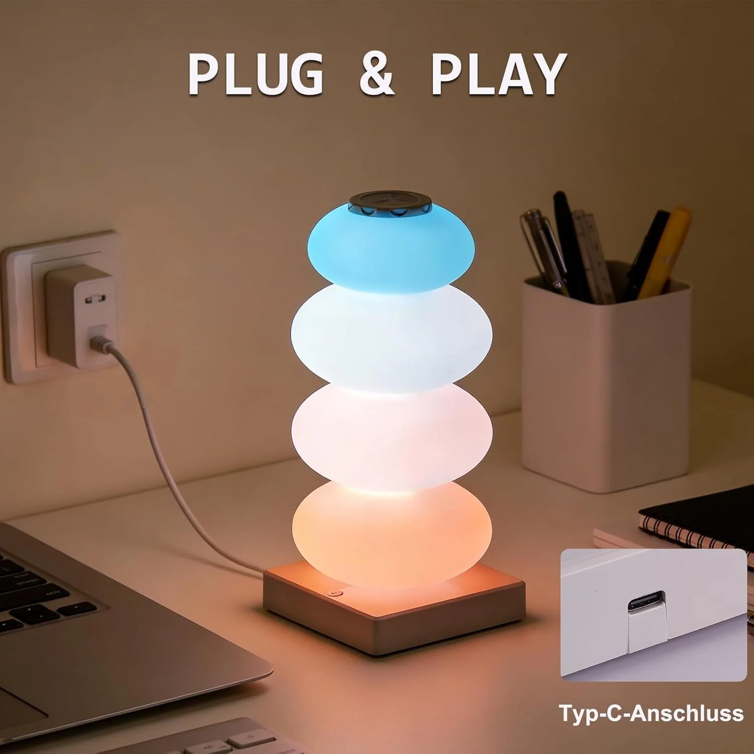 Настільна лампа Maxspace RGB сенсорна Candy Cane дизайн USB біла, фото №4