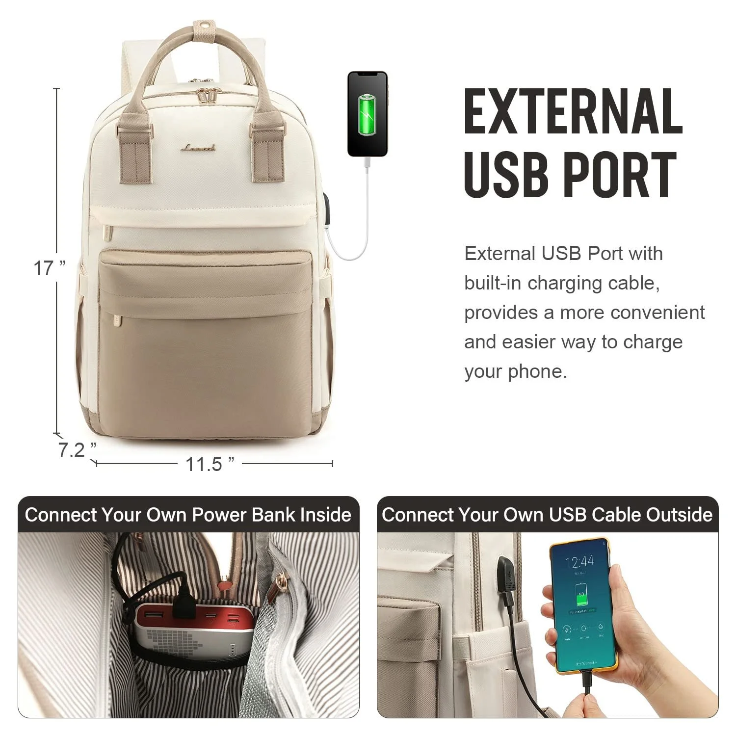 Рюкзак для ноутбука Lovevook 15.6 дюймів USB Водонепроникний Хакі Бежевий, фото №5 Рюкзак для ноутбука Lovevook 15.6 дюймів USB Водонепроникний Хакі Бежевий, фото №5