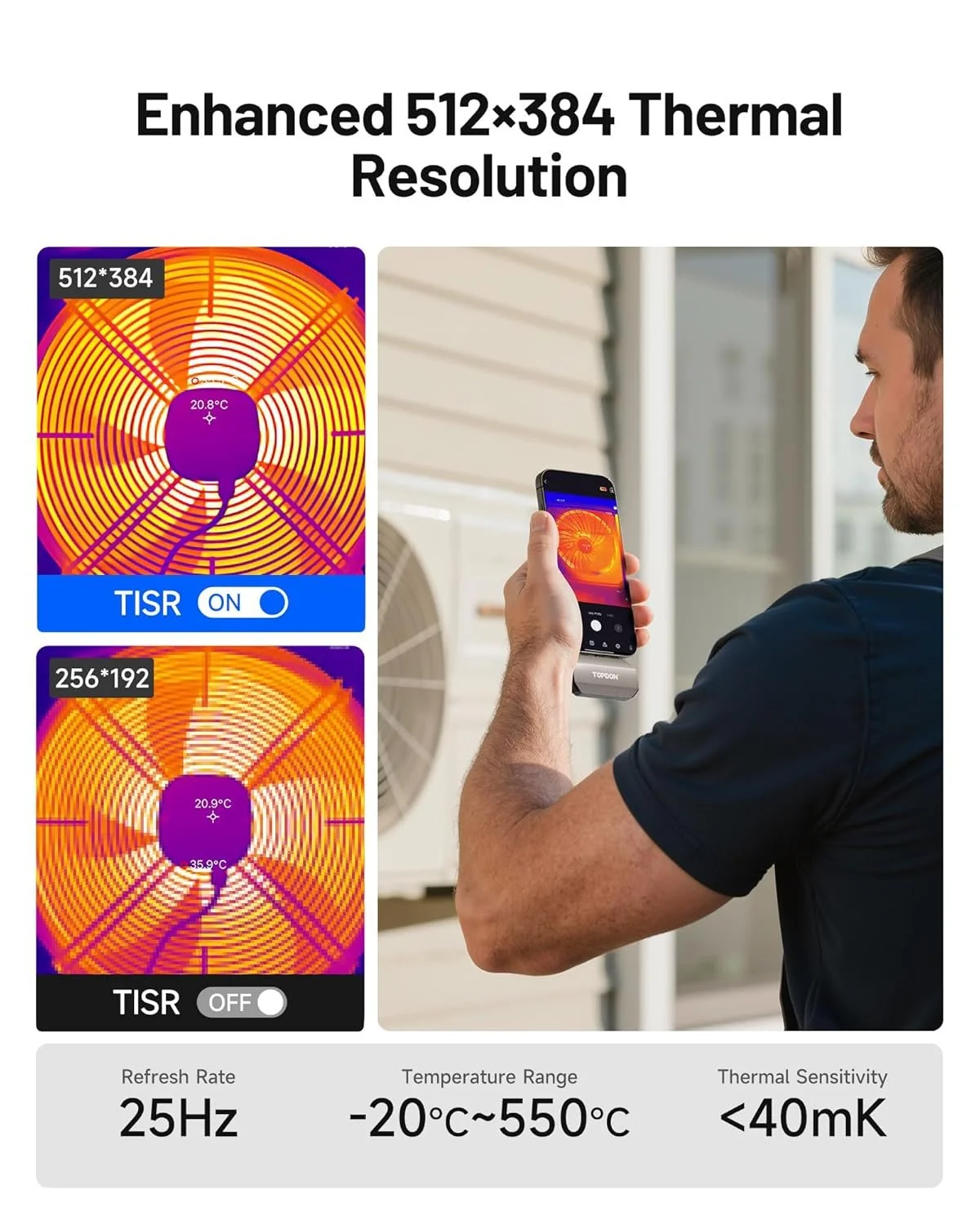 Тепловизионная камера TOPDON TC002C Duo для Android/iOS / 512 x 384 TISR / -20-550°C / 25 Гц / Серый, фото №2 Тепловизионная камера TOPDON TC002C Duo для Android/iOS / 512 x 384 TISR / -20-550°C / 25 Гц / Серый, фото №2