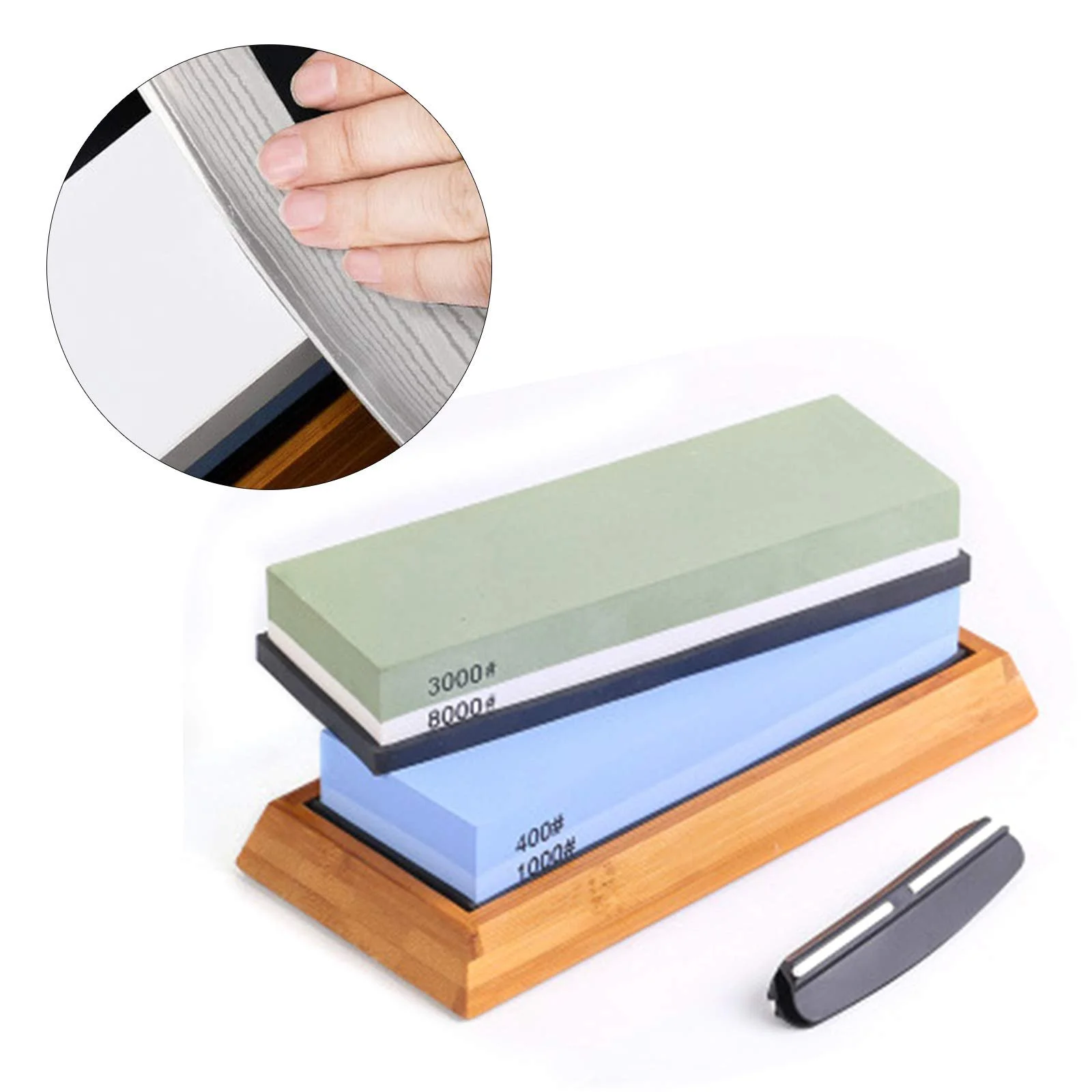 Набір точильних каменів 400-8000 з білого корунду з бамбуковою основою та направляючою кута заточування, фото №4