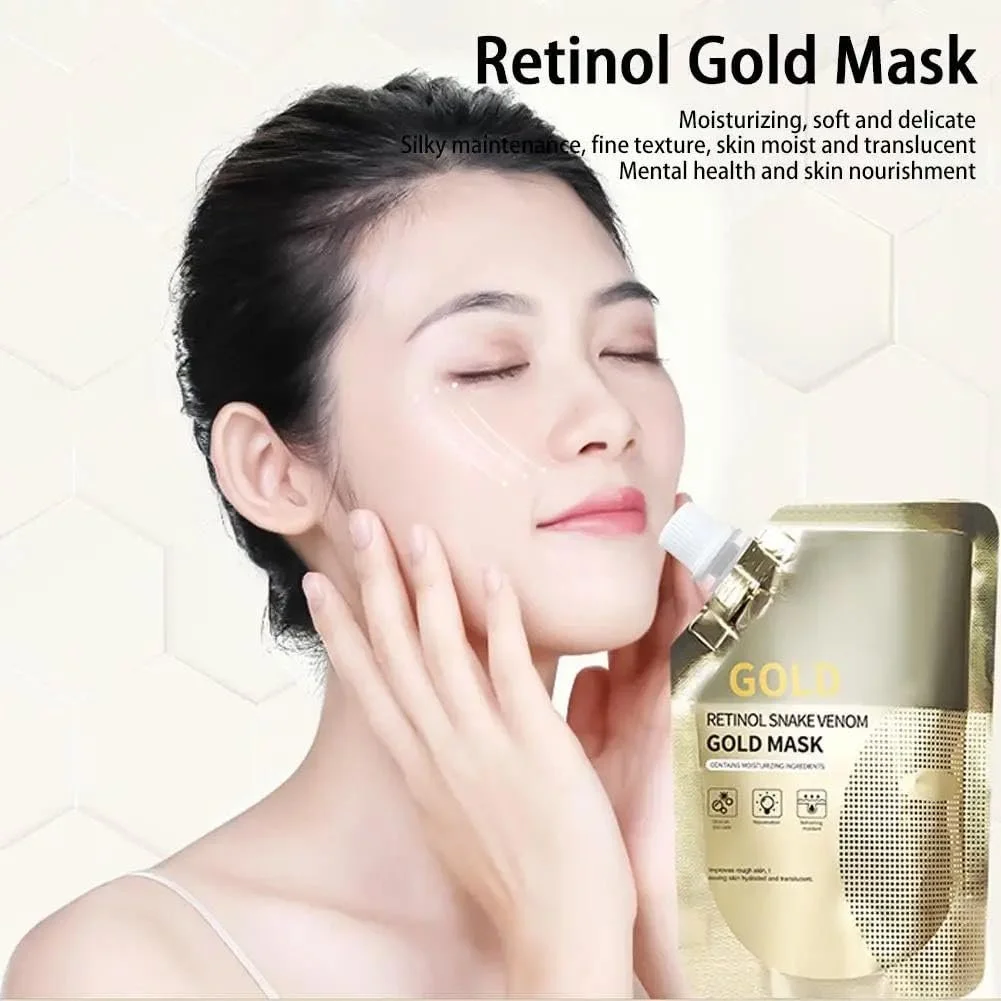 Маска Retinol Snake Venom Gold, пептидная коллагеновая маска-пленка для лица, золотые антивозрастные маски для безупречной кожи, против морщин и уменьшения мелких морщин, очищение от акне, минимизация пор, увлажнение, 100 г, фото №3