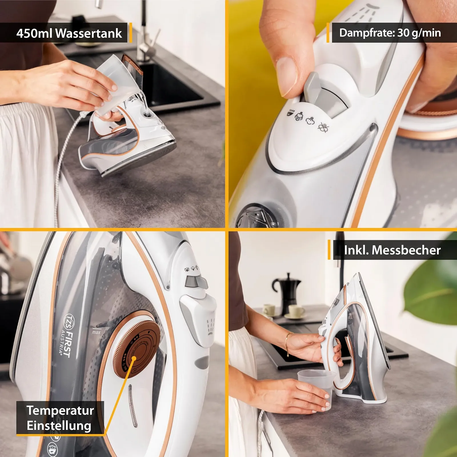 Утюг TZS First Austria 2800-3200 W с керамической подошвой Белый, фото №4