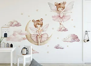 Наклейка на стіну Osomhom Ballerinas Балерина на місяці та хмарах L synthetic.ua - Фото 1