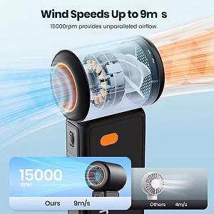 Портативний вентилятор Warmco Portable Handheld Fan 13000 RPM Black synthetic.ua - Фото 1