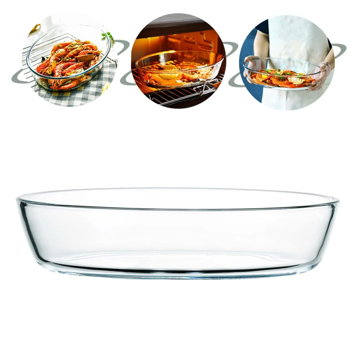 Форма для запікання овальна VANZACK скляна велика термостійка для СВЧ та сервірування, фото №7