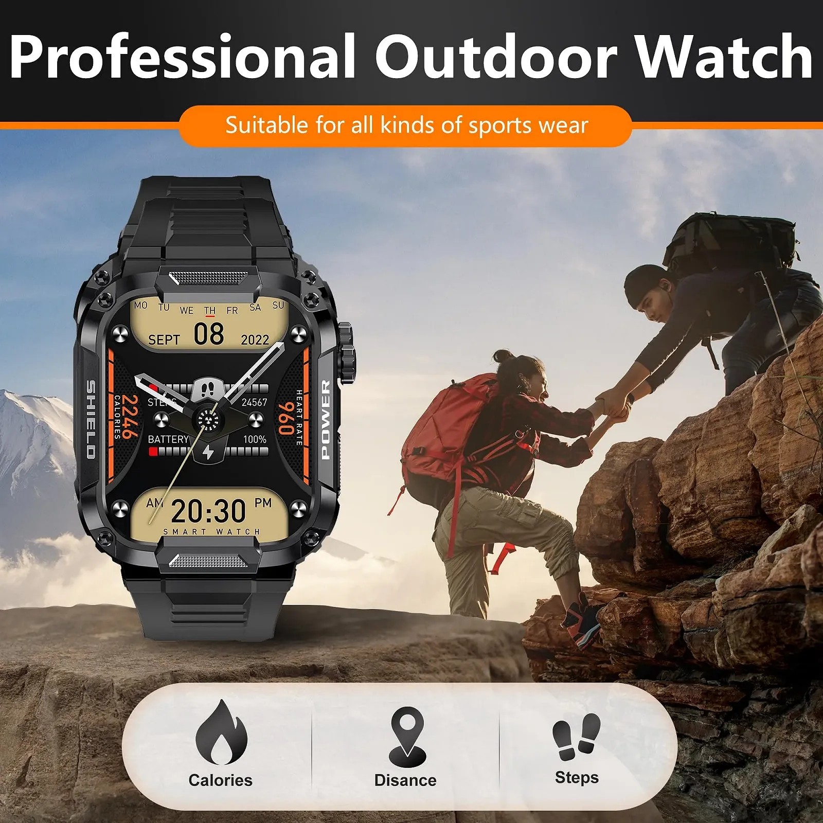 Смарт-годинник військовий Carneedi Чорний, фото №6