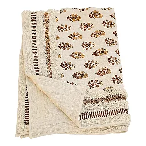 Плед Loberon Arsalan С кисточками Цветочный принт Текстурированный узор Хлопок Кремовый Коричневый - Фото 1