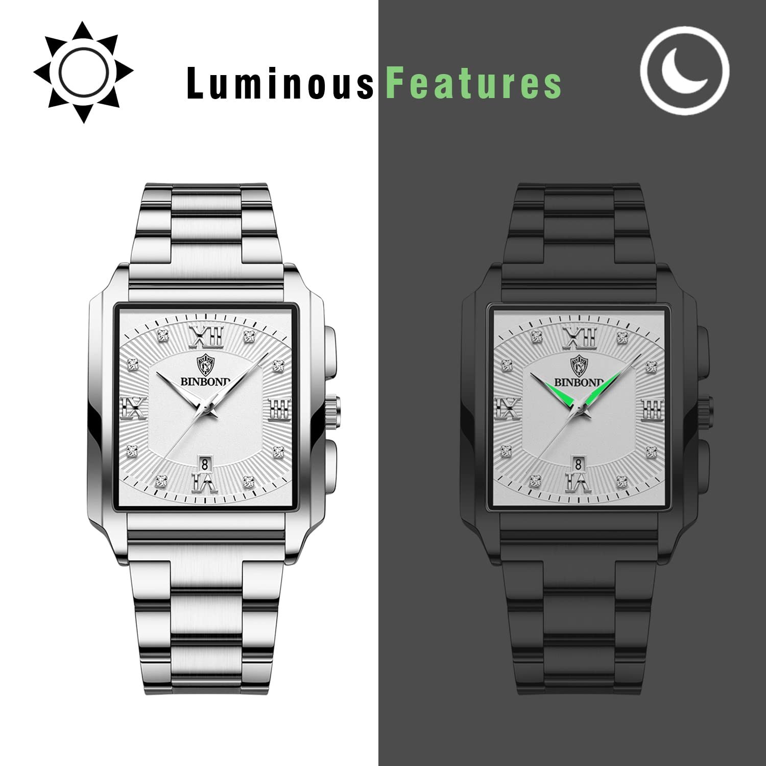 Часы JewelryWe Digital Watch Stainless Steel Rectangle Bezel LED Sports Watch Black/Silver, фото №4