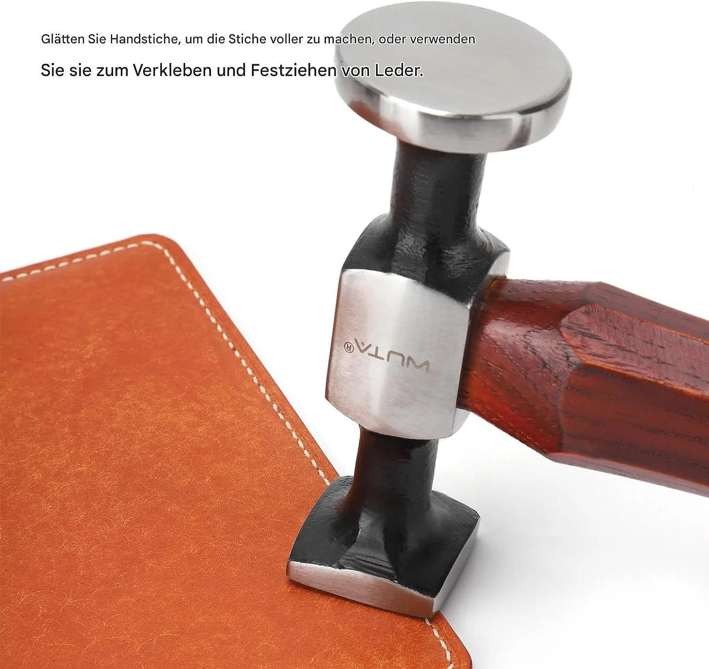 Молоток для кожи WUTA Carbon Steel Walnut Wood Double Headed, фото №5