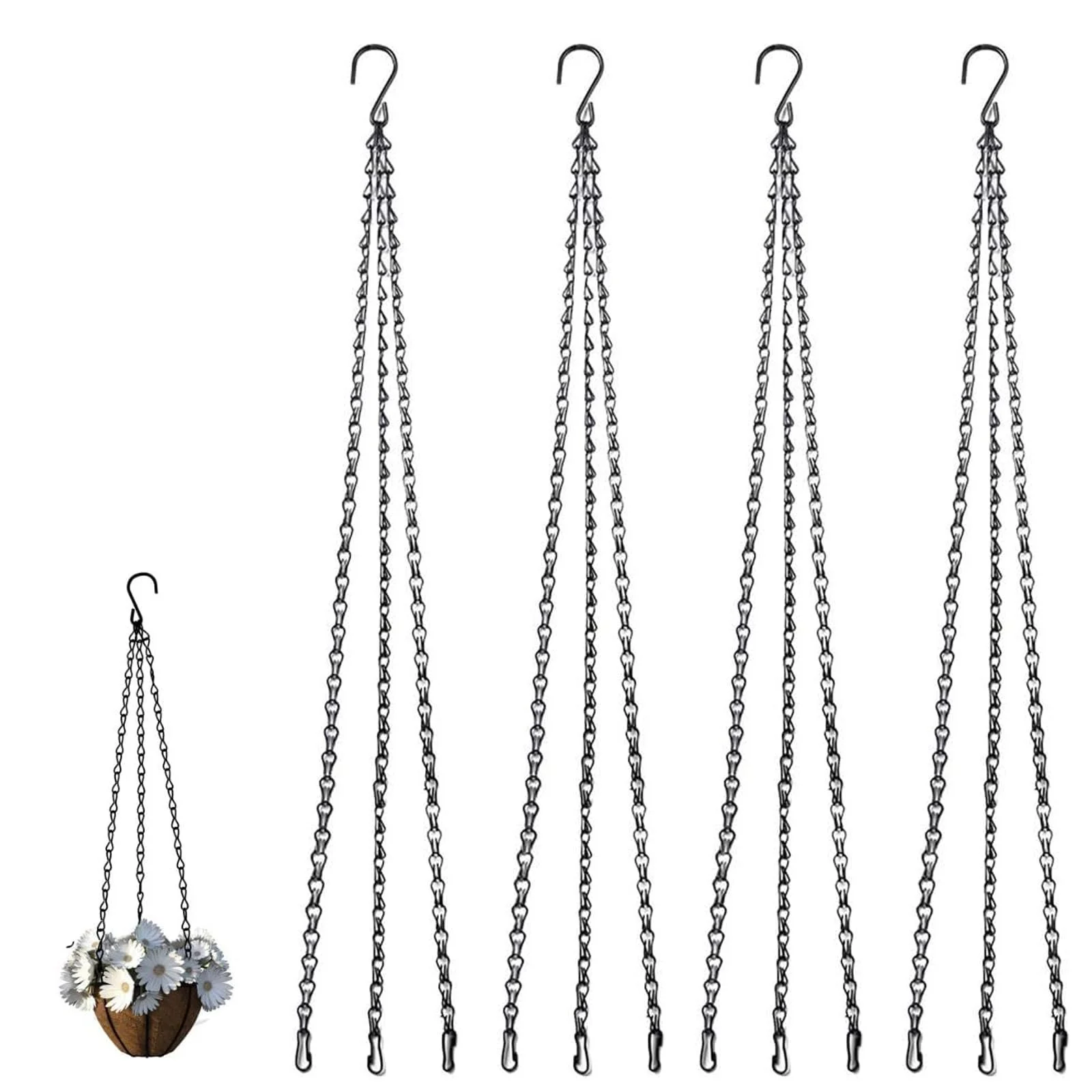 Ланцюги для підвісних кошиків YNR 4 шт. Металеві з S-подібними гачками Чорні, фото №1