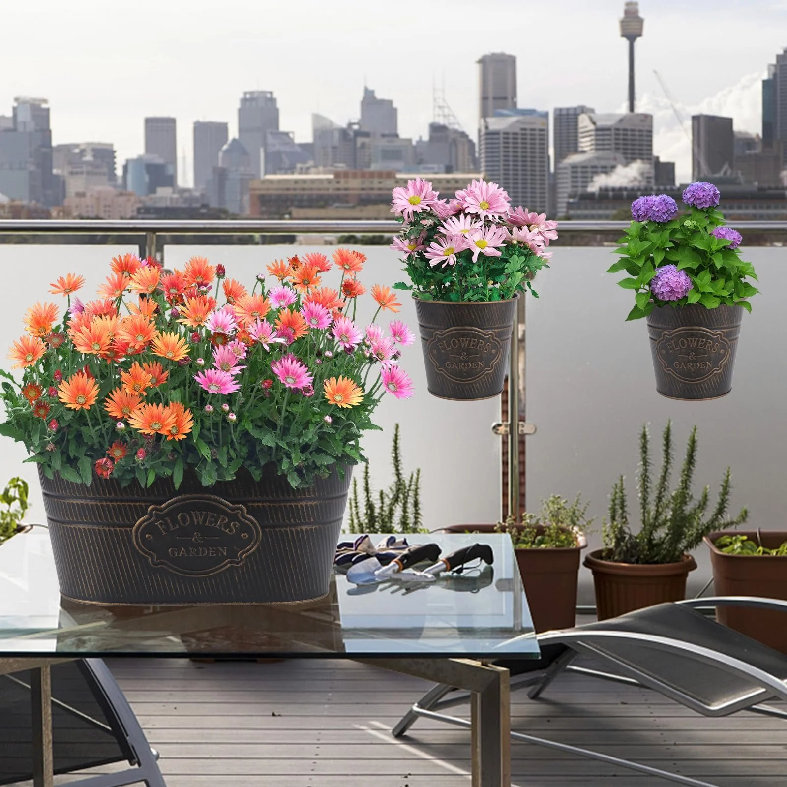 Підвісні квіткові горщики Металеві зі знімними гачками Набір 3 шт., фото №7