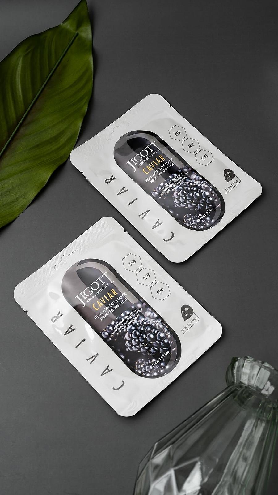 Тканинна маска для обличчя JIGOTT Caviar Real Ampoule, 27 мл, упаковка 10 штук, фото №9