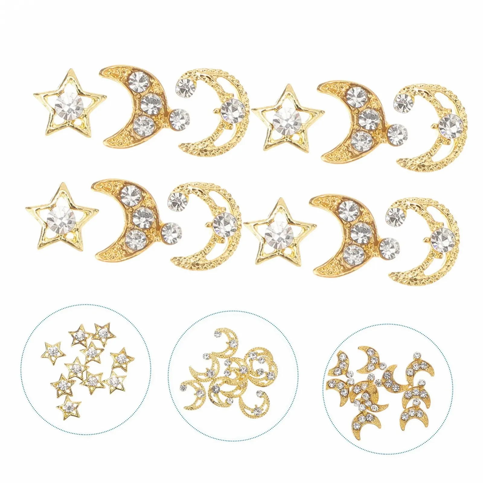 Аксессуары для ногтей FRCOLOR 120 шт. Металлические украшения для маникюра Чаша для мономера Звезда Знак для ногтей Подвеска для нейл-арта Медная пластина Декор Стразы, фото №3